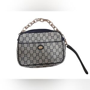 Authentic Gucci GG Plus Monogram Navy And Gray Designer Hand Bag